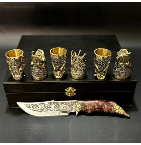 Подарочный набор для мужчин «Царский улов» (6 бронзовых рюмок, нож)