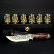 Подарочный набор для мужчин «Козацька рада» (6 бронзовых стопок, нож) в кейсе из экокожи