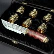 Подарочный набор для мужчин «Козацька рада» (6 бронзовых стопок, нож) в кейсе из экокожи