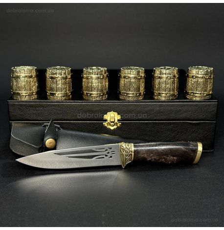 Подарочный набор для мужчин «Бочка» (6 бронзовых рюмок, нож) в кейсе из экокожи