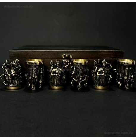 Набор бронзовых стопок «Київська Русь» (6 шт) в деревянной коробке