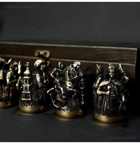 Набор бронзовых стопок «Київська Русь» (6 шт) в деревянной коробке