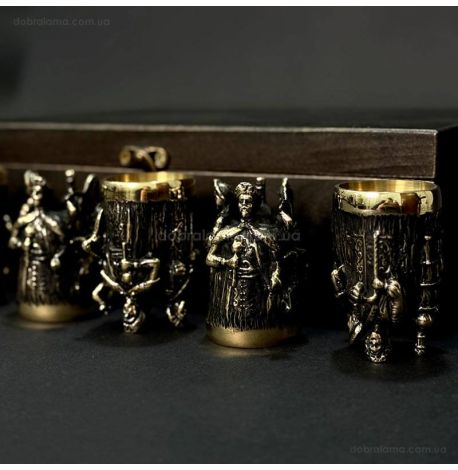 Набор бронзовых стопок «Київська Русь» (6 шт) в деревянной коробке