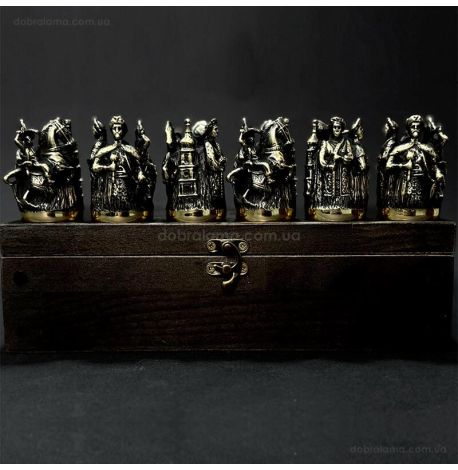 Набор бронзовых стопок «Київська Русь» (6 шт) в деревянной коробке