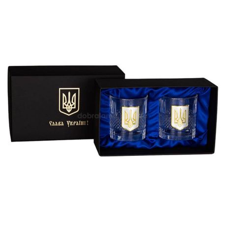 Набір 2-х склянок для віскі Boss Crystal «Тризуб» (золото, срібло) 