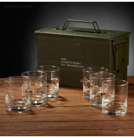Набор 6-ти стаканов для виски с пулей 7.62 мм в коробе с БК