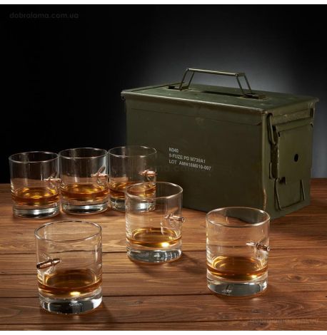 Набор 6-ти стаканов для виски с пулей 7.62 мм в коробе с БК