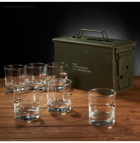 Набор 6-ти стаканов для виски с пулей 7.62 мм в коробе с БК