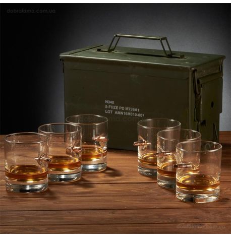 Набор 6-ти стаканов для виски с пулей 7.62 мм в коробе с БК