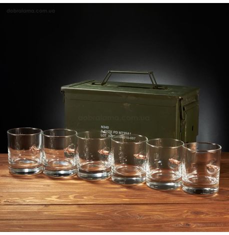 Набор 6-ти стаканов для виски с пулей 7.62 мм в коробе с БК