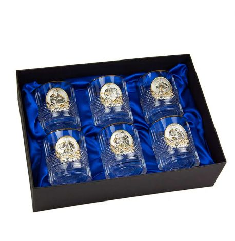 Набор 6-ти стаканов для виски «Казаки» Boss Crystal (серебро, золото) 