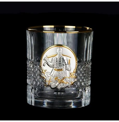 Набор 6-ти стаканов для виски «Казаки» Boss Crystal (серебро, золото) 