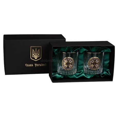 Набор 2-х стаканов для виски Boss Crystal «Разведка ВСУ» (золото, серебро) 