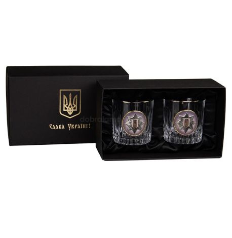 Набор 2-х стаканов для виски Boss Crystal «Нацполиция Украины» (золото, серебро) 
