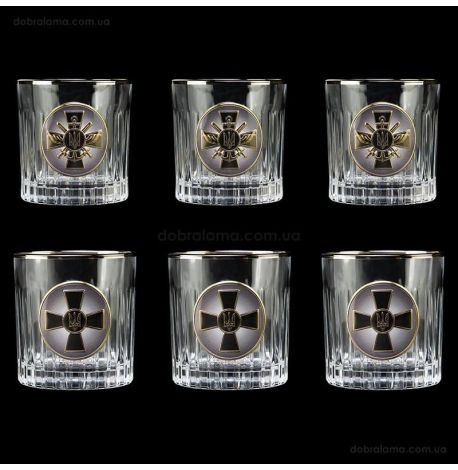 Набор 6-ти стаканов для виски Boss Crystal «Генштаб ВСУ» (золото, серебро, платина) 