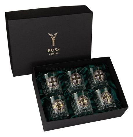 Набор 6-ти стаканов для виски Boss Crystal «Генштаб ВСУ» (золото, серебро, платина) 