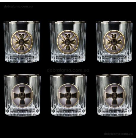 Набор 6-ти стаканов для виски Boss Crystal «Разведка ВСУ» (золото, серебро, платина) 