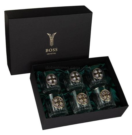 Набор 6-ти стаканов для виски Boss Crystal «Разведка ВСУ» (золото, серебро, платина) 