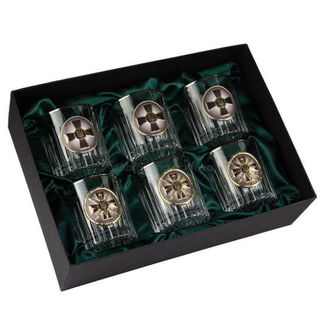 Набор 6-ти стаканов для виски Boss Crystal «Разведка ВСУ» (золото, серебро, платина) 