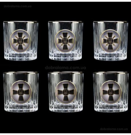 Набор 6-ти стаканов для виски Boss Crystal «Сухопутные войска ВСУ» (золото, серебро, платина) 