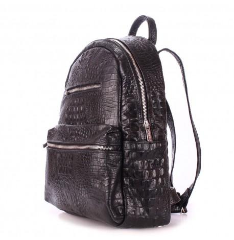 Жіночий шкіряний рюкзак Poolparty Mini Croco Black (чорний)