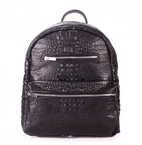 Жіночий шкіряний рюкзак Poolparty Mini Croco Black (чорний)