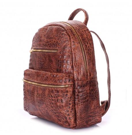 Жіночий шкіряний рюкзак Poolparty Mini Croco Brown (коричневий)