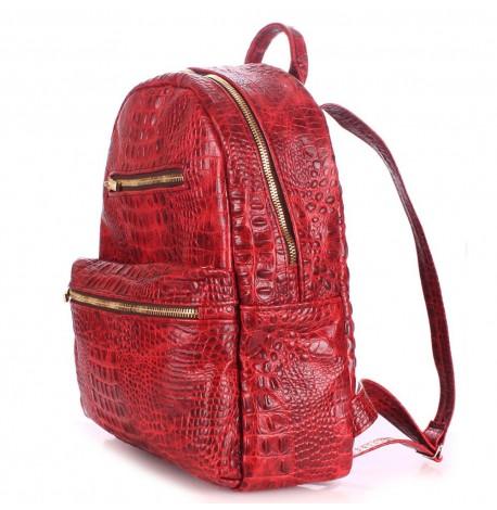 Жіночий шкіряний рюкзак Poolparty Mini Croco Red (червоний)