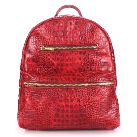 Женский кожаный рюкзак Poolparty Mini Croco Red (красный)