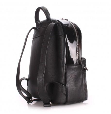 Жіночий шкіряний рюкзак Poolparty з прозорим відділенням (чорний)