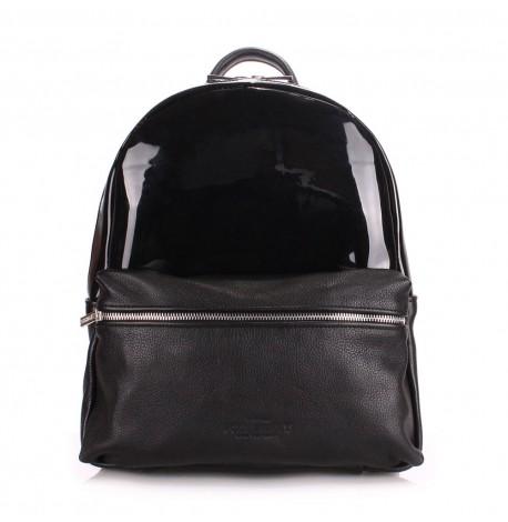 Жіночий шкіряний рюкзак Poolparty з прозорим відділенням (чорний)