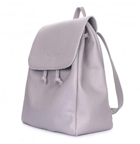 Женский кожаный рюкзак на завязках Poolparty Paris (серый)