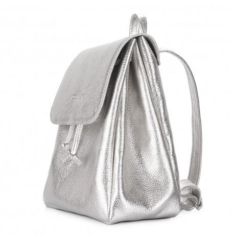 Женский кожаный рюкзак на завязках Poolparty Paris (серебристый)