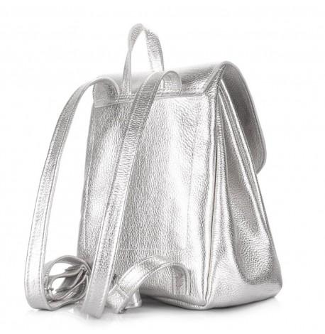 Женский кожаный рюкзак на завязках Poolparty Paris (серебристый)