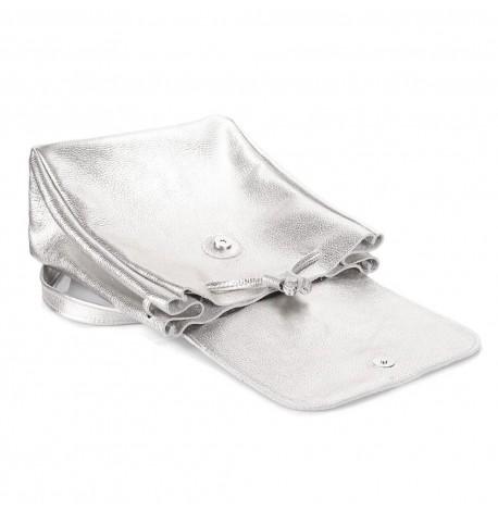 Женский кожаный рюкзак на завязках Poolparty Paris (серебристый)