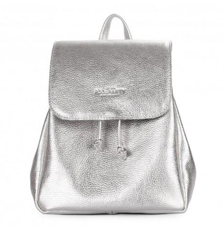Женский кожаный рюкзак на завязках Poolparty Paris (серебристый)
