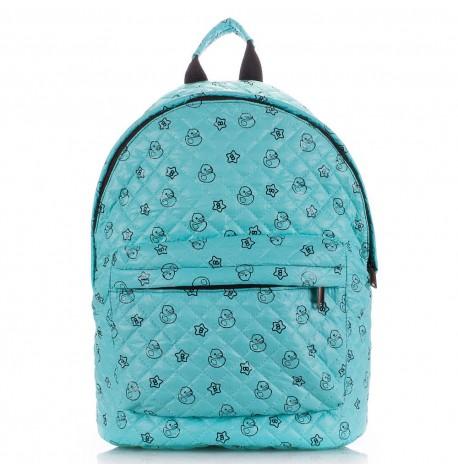 Женский стеганый болоньевый рюкзак с уточками The One Ducks (голубой)