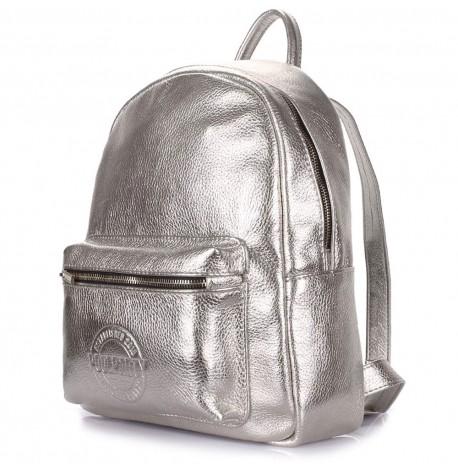 Женский кожаный рюкзак Poolparty XS (серебристый)