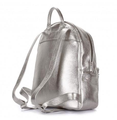Женский кожаный рюкзак Poolparty XS (серебристый)