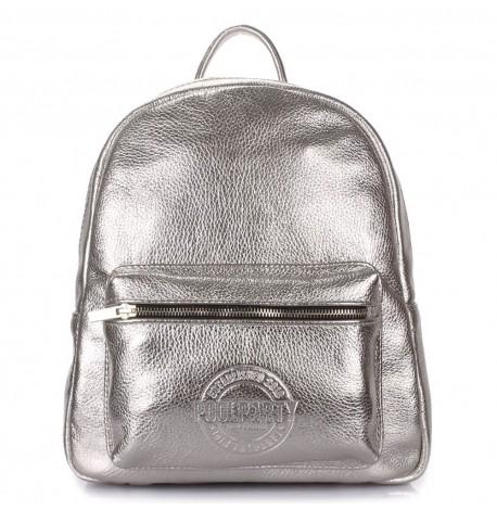 Женский кожаный рюкзак Poolparty XS (серебристый)
