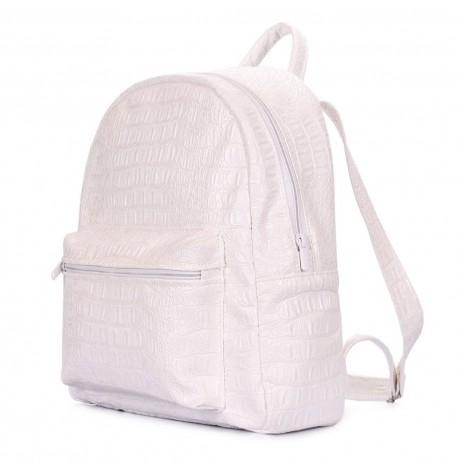 Рюкзак Poolparty XS Croco с тиснением под крокодила (белый) искусственная кожа