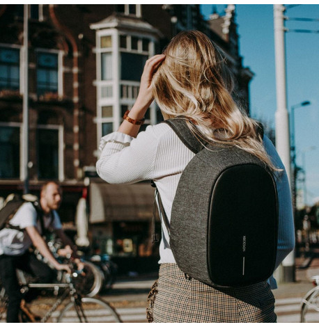 Женский рюкзак антивор с тревожной кнопкой XD Design Bobby Cathy Black (серый-черный)