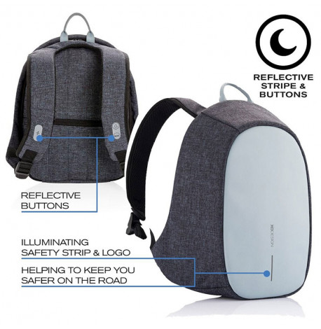 Жіночий рюкзак антизлодій із тривожною кнопкою XD Design Bobby Cathy Black (сірий-блакитний)