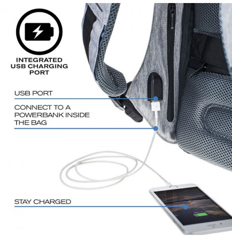 Городской рюкзак антивор XD Design Bobby Compact Pastel Blue (серый-голубой)