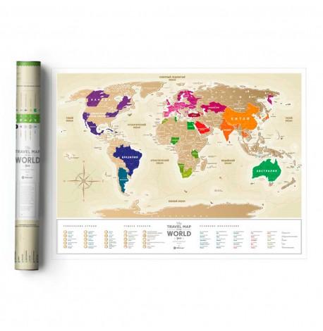 Скретч-карта світу Travel Map Gold (російська мова) в тубусі