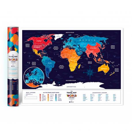 Скретч-карта світу Travel Map Holiday (англійська мова) в тубусі