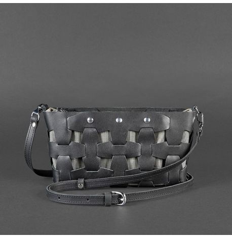 Женская кожаная плетеная сумка "Пазл S" (черная)