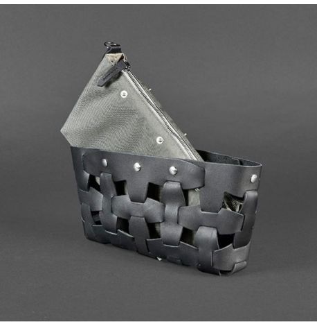 Женская кожаная плетеная сумка "Пазл S" (черная)