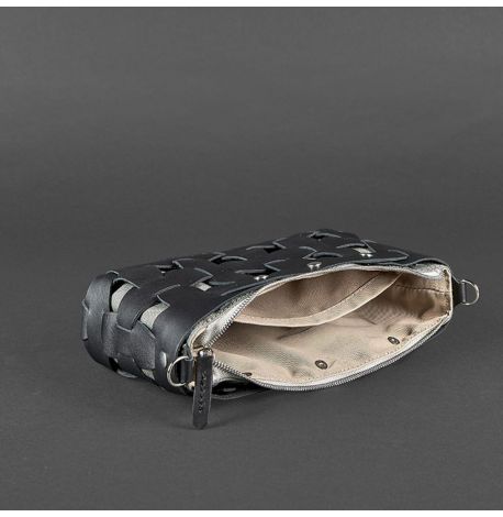 Женская кожаная плетеная сумка "Пазл S" (черная)