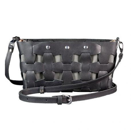 Женская кожаная плетеная сумка "Пазл S" (черная)